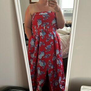 SACHIN + BABI Dress Size 12 Evening Gown Brielle Red Blue Floral Strapless